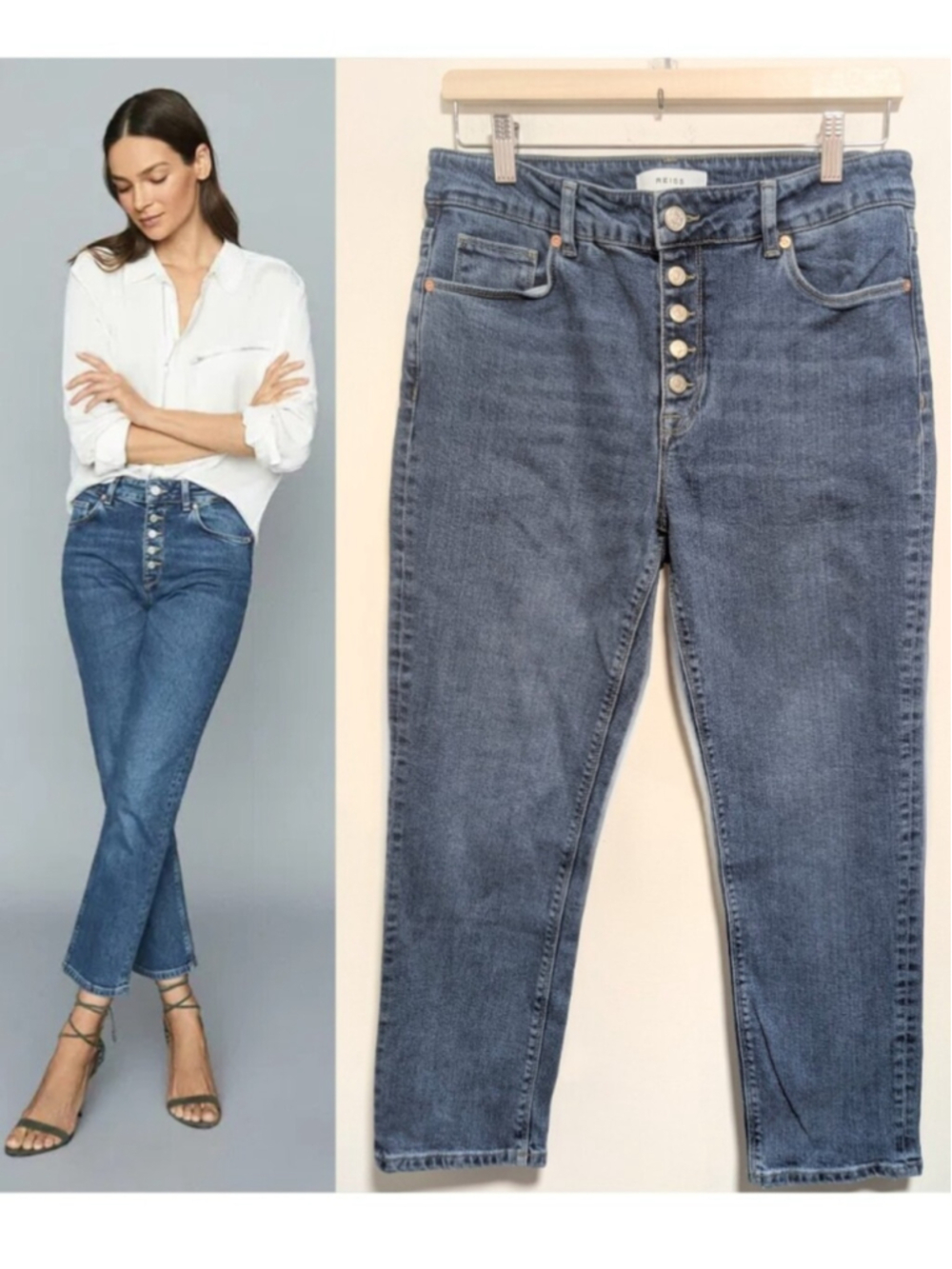 Reiss | Bailey Mid-Rise Straight Leg Jeans In Medium Wash Blue